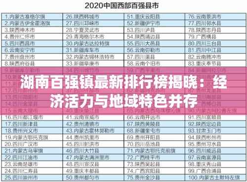 湖南百强镇最新排行榜揭晓:经济活力与地域特色并存